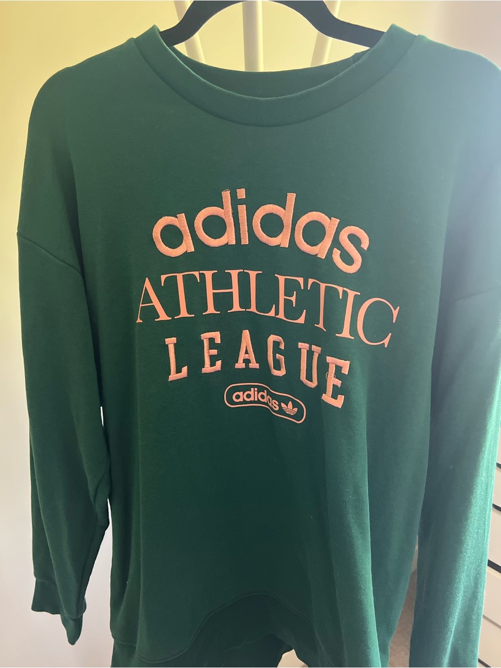 adidas Dark Green Crewneck Sweatshirt with Pink Athletic Script